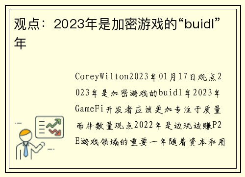 观点：2023年是加密游戏的“buidl”年 