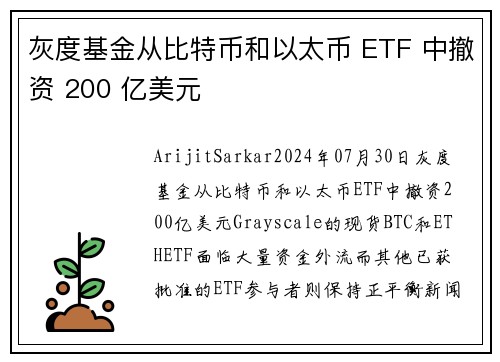 灰度基金从比特币和以太币 ETF 中撤资 200 亿美元 