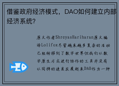 借鉴政府经济模式，DAO如何建立内部经济系统？